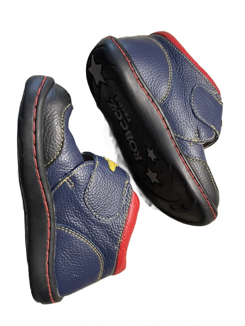 Kids Navy and Red Leather Slip-On Shoes